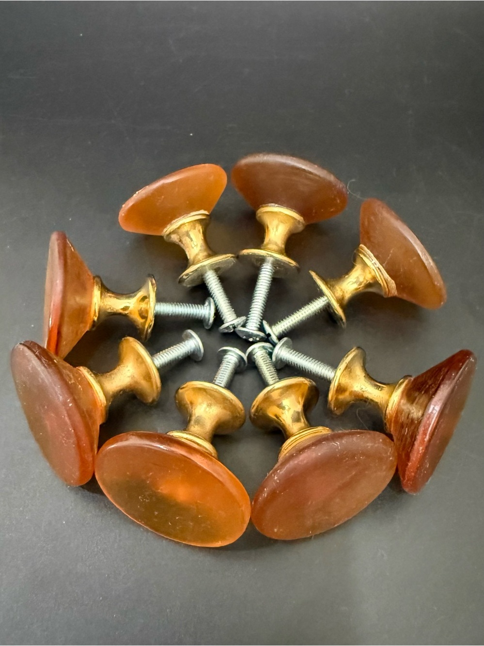8pcs Amber Brown Gold Acrylic Metal Kitchen Cabinet Dresser Drawer Knob Pulls
